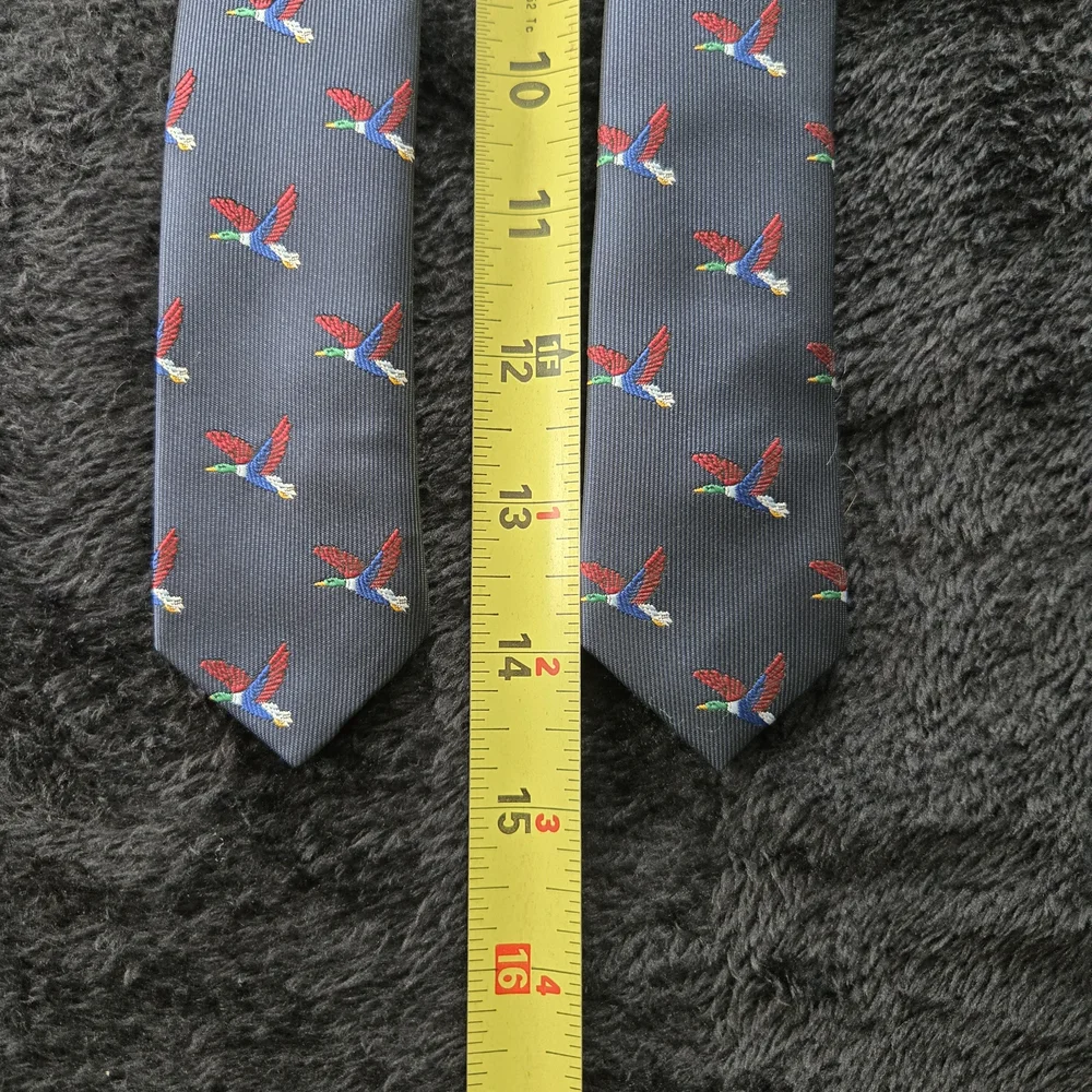 Navy Tie with Colorful Bird Pattern